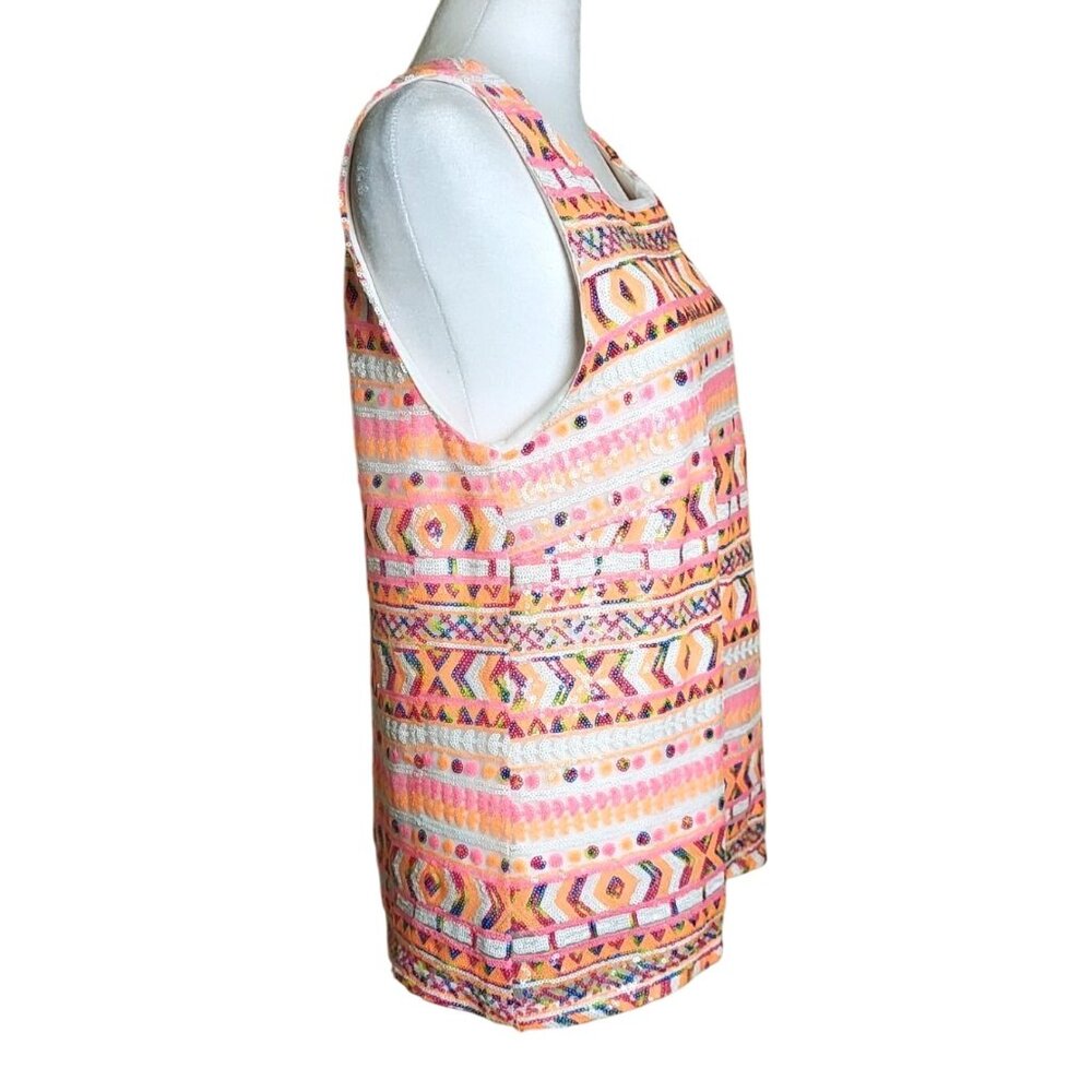 Miami Pink Sequins Aztec Design Sleeveless Top Size Medium - Picture 2 of 12